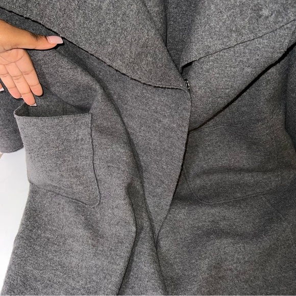 Eileen Fisher Wool Gray Clasp Front Wide Flap Cardigan - Picture 3 of 7